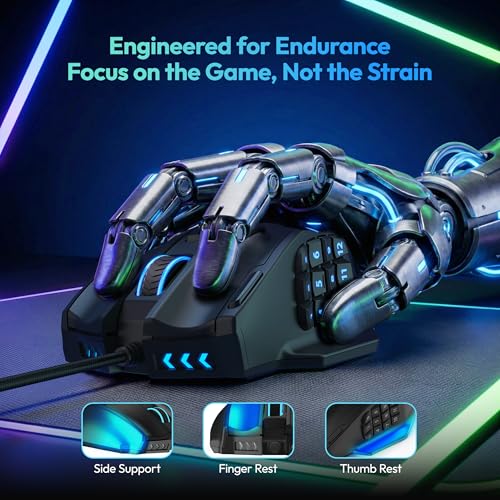 RED SAMURAI Wired MMO Gaming Mouse, 18 Programmable Buttons, 16400 DPI | 18 programmable macro buttons, 16400 DPI optical sensor, adjustable weights, ergonomic stable grip, RGB, MMO MOBA FPS.