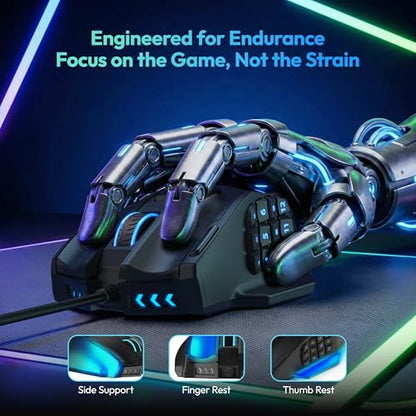 RED SAMURAI Wired MMO Gaming Mouse, 18 Programmable Buttons, 16400 DPI | 18 programmable macro buttons, 16400 DPI optical sensor, adjustable weights, ergonomic stable grip, RGB, MMO MOBA FPS.
