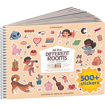 All The Different Rooms 500+ Sticker Book by Cupkin Fashion Toddler Travel Activity Coloring + Sticker Book, Road Trip Essentials, 12 Coloring Pages + Side by Side Scenes for Ages 2–8 Years - color: Rooms