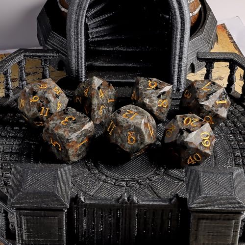 Natural Flame Yooperlite Gemstone 7-Piece Diamond Cut Dice Set D&D Set for Dungeons and Dragons, RPG, Tabletop Games, remium Gift Box & Durable Design - color: Ls-5