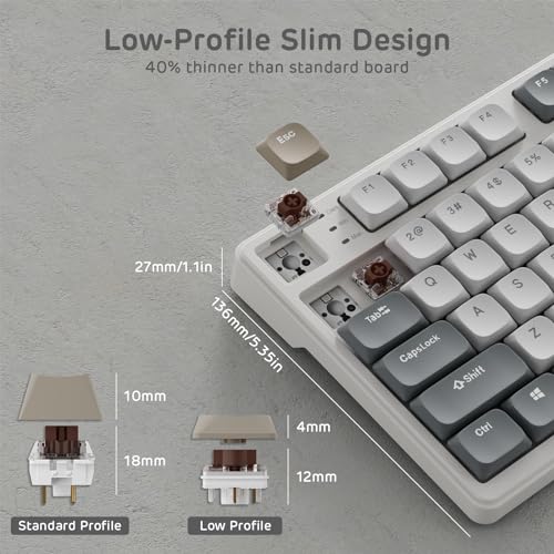 RK ROYAL KLUDGE N80 Low Profile Mechanical Keyboard w/Smart Display Screen & Knob, 75% Top Mount 3-Modes Wireless Mechanical Keyboard, Software Support, Massive Battery, 80 Keys, Tactile Brown Switch - color: Sandy Grey, size: Low profile Brown Switch