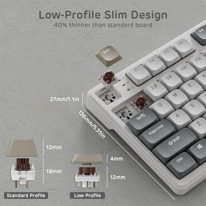 RK ROYAL KLUDGE N80 Low Profile Mechanical Keyboard w/Smart Display Screen & Knob, 75% Top Mount 3-Modes Wireless Mechanical Keyboard, Software Support, Massive Battery, 80 Keys, Tactile Brown Switch - color: Sandy Grey, size: Low profile Brown Switch
