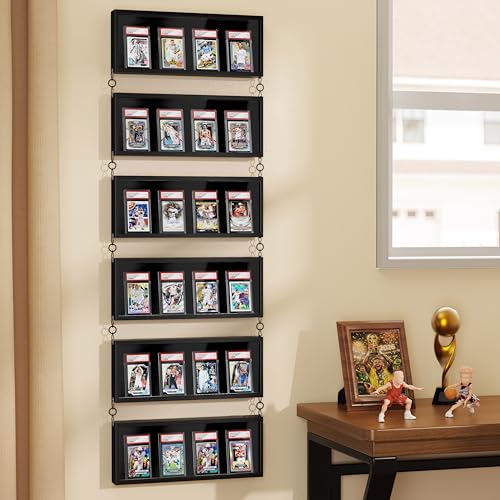Emfogo Card Display Case, 6 Pack Trading Card Display Frame Wall Mount, Wooden Baseball Card Display Case with Clear View, Graded Sports Card Display for Trading Card Collection (6 Pack-Black) - size: 1-Layer 6 Pack