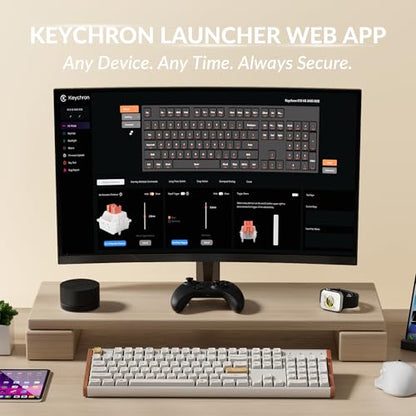 Keychron K10 HE Hall Effect Keyboard, Ultra-Fast Lime Silent Red Magnetic Switch, Full-Size Tri-Mode Wireless Keyboard with Rapid Trigger, Adjustable Actuation, RGB, Aluminum + Wood Frame - White - color: Silent Red Switch - White