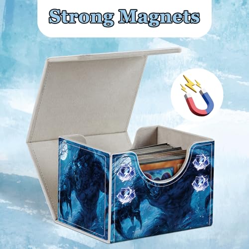 Commander Deck Box for Trading Cards - Fits 100+ Double Sleeved Cards, PU Leather MTG TCG Storage Case with Strong Magnetic Closure, Howling Werewolf - color: Howling Werewolf
