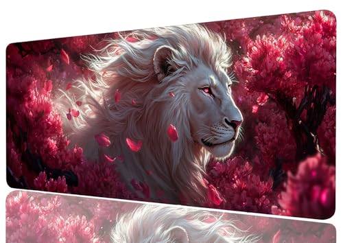Wildlife Extended Mouse Pad Lion Pink Flower XL Mouse Pad Large Mousepad Extended Laptop Keyboard Mat Gaming Desk Pad Mouse Mat for Office Desktops, Home Workstations, and Laptops 31.5x11.8 Inch - color: Wildlife, size: 31.5L x 11.8W inches