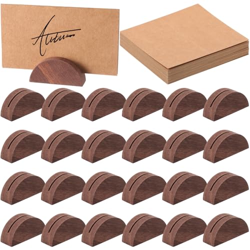 Colingmill 24 Pcs Wooden Table Number Stands with Tented Cards,Brown | Wedding Table Name Holder Semicircular Design Place Card Holders for Retail Shop Wedding Party Events - color: Brown