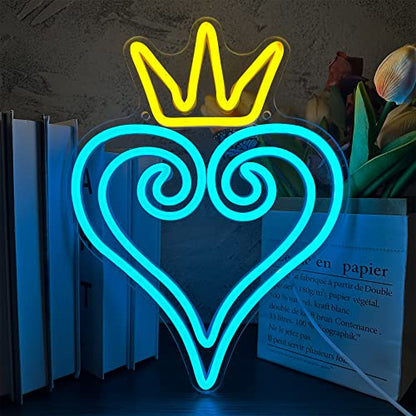 Manimo LED Kingdom and Hearts Neon Signs for Wall Decor, Anime Neon Sign, Neon Game Room Setup, USB Powered for Man Cave Game Home Party Bedroom Room Teenager Gamer Birthday Gifts(9.8 * 13in) - style: Kingdom Heart