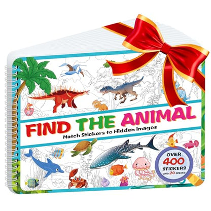 Kalysky Dinosaur and Ocean Animal Sticker Book for Kids Ages 4-8 | Search and Find Sticker Activity Book,Travel Toys for Toddlers, Airplane & Road Trip Games, Educational Fun - color: Dinosaur and Ocean Animal