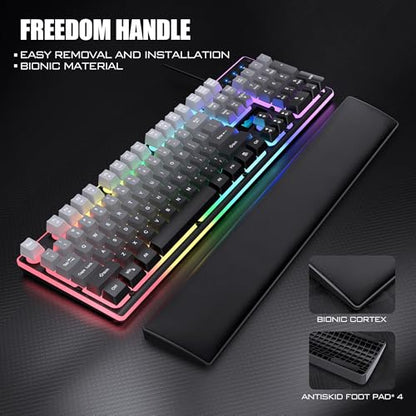 RedThunder K10 Wired Gaming Keyboard, Mouse Wrist Rest Combo, RGB Backlit, Mechanical Feel Anti-ghosting Keyboard + 7D 7200 DPI Mice+Soft Leather Wrist Rest 3 in 1 PC Gamer Accessories(Gradient Gray) - color: Gradient Gray