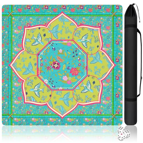 Mahjong Mat with Carrying Bag and 3 Dice, 31.5" X 31.5" Noise Reduction Mahjong Table Cover, Non Slip Gaming Mat for Board Tile Games Poker Card Dominoes, Mahjong Gifts for Women Mahjong Accessories - color: A0201