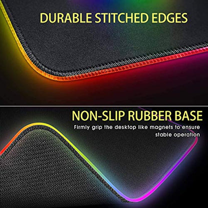 RGB Gaming Mouse Pad, Small Size Glowing Water-Resistant Soft LED Mouse Pad (13.8 x 9.8 x 0.16”) with 14 Lighting Mode, Anti-Slip Rubber Base Mouse Mat for PC LaptopOfficeHomeTravel, L-Black