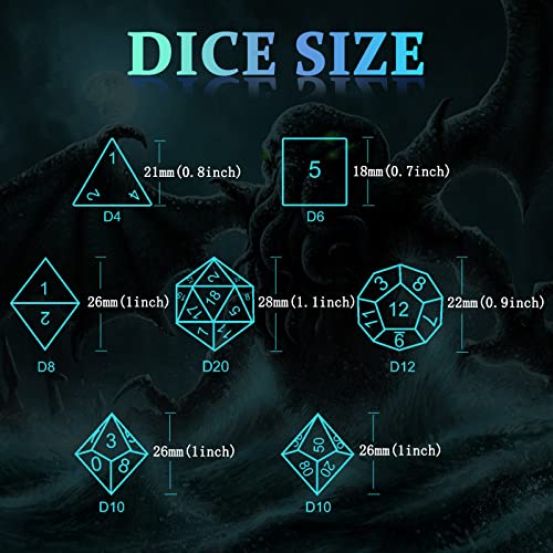 D&D Dice, Metal Polyhedral Dice Set Role Playing DND Dice for Dungeons and Dragons HNCCESG Hollow Cthulhu Dice for Table Game RPG MTG (Blue) - color: Cthulhu Blue