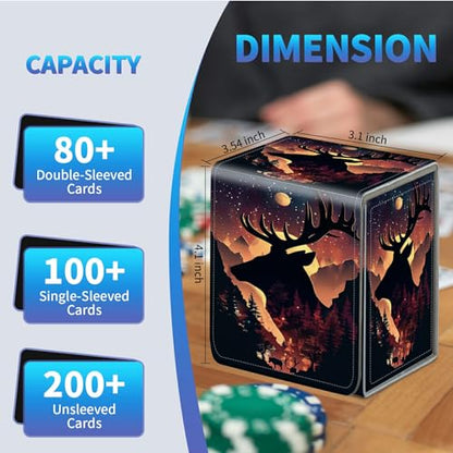 Card Deck Box for Trading Cards,MTG Commander Deck Box Fits 100+ Single Sleeved Cards,Leather Magnetic Card Storage Box for YuGiOh TCG CCG Cards,Black Deer - color: Black Deer