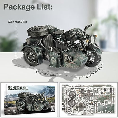 Piececool 3D Puzzles for Adults, Motorcycle with Sidecar Metal Model Building Kits for Family Time, Side Car DIY Assembling Arts and Crafts Best Birthday Gifts - style: Sidecar