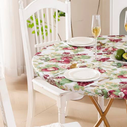 Walrus Round Vinyl Fitted Tablecloth with Flannel Backing Elastic Edge Design Table Cover Waterproof Oil-Proof PVC Table Cloth Stain-Resistant Best for 45"-56" Round - color: Fruits, size: 56" (Round)