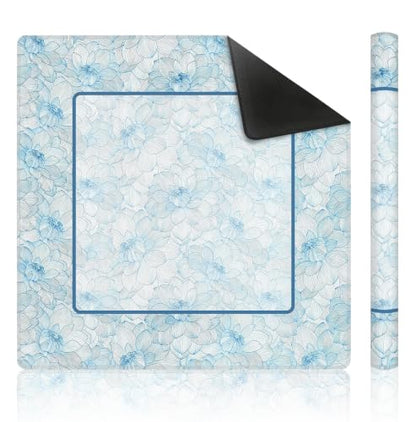Preppy Blue Floral Mahjong Mat 31.5 x 31.5 Inch, Blue Grandmillennial Dahlia Flower Non-Slip Noise Reduction Mahjong Table Mat for American Mah Jong Poker Card Board Games Dominoes - color: Blue Grandmillennial