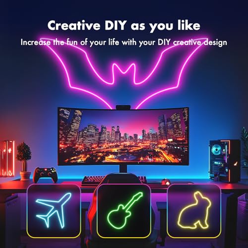 Neon Rope Lights,65.6FT RGB LED Strip Lights, App Control, IR Remote, Music Syncing, Outdoor IP67 Waterproof, Flexible Strip Cuttable for Bedroom, Gaming, Party(2 Rolls of 32.8FT) - size: 2x32.8FT