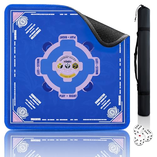Mahjong Mat 33"x33" American Mah Jongg Mat for Table with Rules (Blue) | Noise Reduction Non-Slip Neoprene Mahjong Table Cloth with Carrying Bag, Gaming Mat for Mahjong Tiles, Cards, Dominoes Games - color: Blue