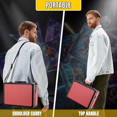 Graded Card Storage Box – Aluminum Alloy Trading Cards Case Holds 140+ Graded Cards, Sports Card Storage Box with Lock, Fits PSA, CSG, BGS (Large Red) - color: 4 Row-Red