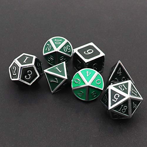 Haxtec Color Changing Metal DND Dice Set Silver Black Green Color Shifting D&D Dice with Leather Dice Bag Compatible with Dungeons and Dragons TTRPG DND Gift - color: Silver Black Green