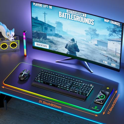 TARKARI Magnetic Wireless Charging RGB Mouse Pad, Large Gaming Desk Mat, 31.5"x11.8" Waterproof Mousepad, Ultra-Smooth Surface, Non-Slip Rubber Base, Desk Pad for Keyboard Laptop - color: Right-Side Wireless Charging Black