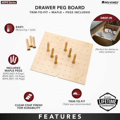 Rev-A-Shelf Pegboard Drawer Divider Organizer, Trim to Custom Fit Wooden Kitchen Cabinet Storage Utensil, Pots & Dish Rack, 39" x 21", 4DPS-3921 - size: 39" W x 21" D