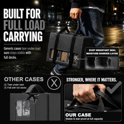 MTG Deck Box for Commander & TCG, Trading Card Storage Box with Handle | 7-in-1 Cards Deck Case with dual-sided windows, 2-layer design, 6 deck case, 1 dice tray, 6 magnetic holders & accessories - color: Super Large - Black