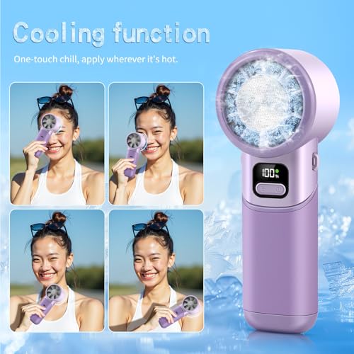 High-Speed Portable Handheld Turbo Fan with Ice Cooler, LED Display, 3600mAh Rechargeable Fan, Up to 9H Runtime, 90°Foldable Mini Fans for Travel, Commute, Outdoor, Gifts for Women Men - style: PL-01