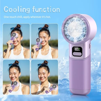 High-Speed Portable Handheld Turbo Fan with Ice Cooler, LED Display, 3600mAh Rechargeable Fan, Up to 9H Runtime, 90°Foldable Mini Fans for Travel, Commute, Outdoor, Gifts for Women Men - style: PL-01