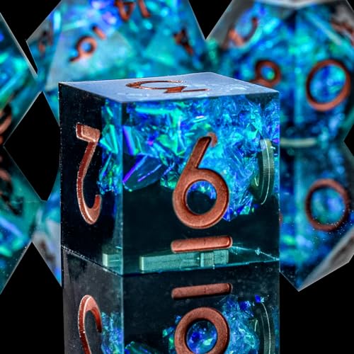 Sharp Edge DND Dice Set Handmade 7 Accessories Dice for Dungeons and Dragons TTRPG Games, Multi-Sided RPG Polyhedral Resin Sharp Edge Dice Roleplaying Games - color: Blue Dark
