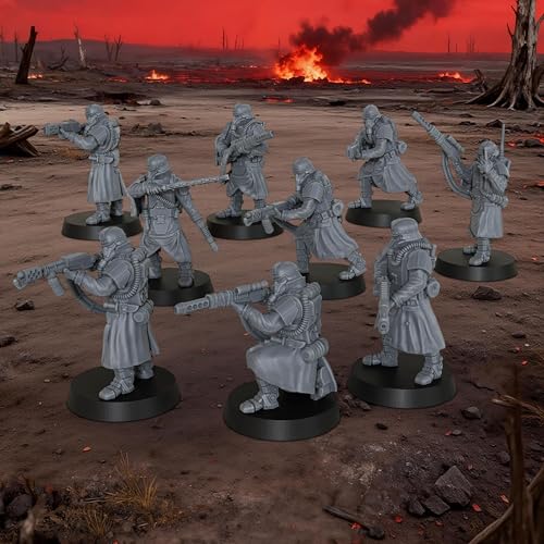 AUSPDICE Tabletop Unpainted Minis, 28mm 9pc Sci-Fi Soldier Squad, AS938 | Sci-Fi Figurine Squad for Role Playing, Miniature Games and TTRPGs, with Helmeted Combat Figures for Wargaming and RPG Gifts