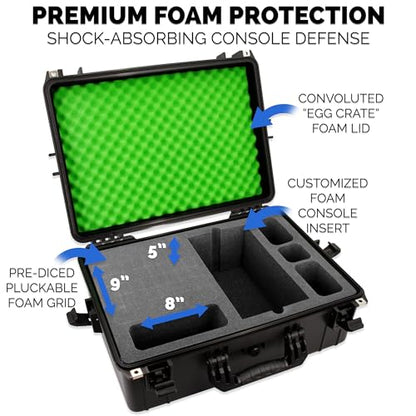 CASEMATIX Hard Shell Travel Case Compatible with Xbox Series X Console, Controllers, Headset and Other Accessories - IPX7 Waterproof and Crushproof Carrying Case with Customized Foam Interior