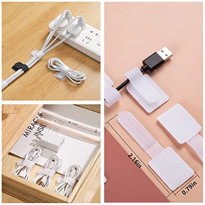 White Cable Management Organizer Kit 4 Cable Sleeve Split 311Pcs | 47Cable Clips 12Cord Clips Holder,22 Cable Ties, 20 adhesive Wall cable Tie, 200Fasten Cable Ties for TV Electronics - size: 322 PCS