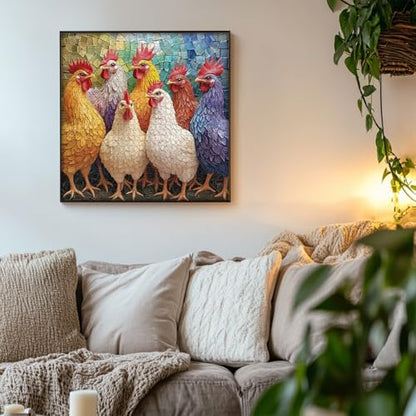 PICKFORU Colorful Roosters Puzzles for Adults 1000 Pieces, Mosaic Farm Chicken Jigsaw Puzzles 1000 Pieces, Difficult Art Animal Puzzle - style: Colorful Roosters