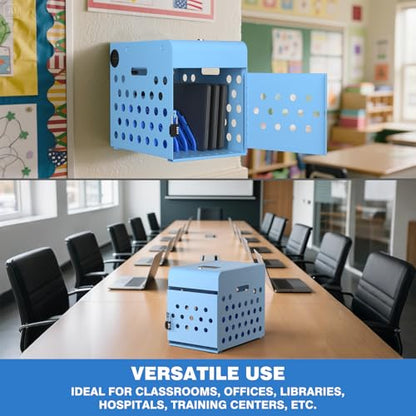 POCHAR 8-Unit Charging Cabinet for Chromebooks & Tablets Up to 14" Screens | Laptop Lock Box for iPads with Cable Management - Portable Locking Charging Station for Classroom, Office, Hospital, Blue - size: 8 Chromebooks/Laptops