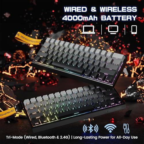 ATTACK SHARK MAMBASNAKE X60 HE Wireless 8K Mechanical RT Keyboard-Moonlight | Tri Mode-2.4Ghz/BT/Wired,Hall Effect Magnetic Switch,RGB Backlight,0.01mm Accuracy,4000 mAh battery,Web Driver for PC Win Mac - color: Moonlight, size: Keyboard