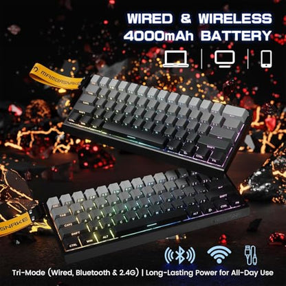 ATTACK SHARK MAMBASNAKE X60 HE Wireless 8K Mechanical RT Keyboard-Moonlight | Tri Mode-2.4Ghz/BT/Wired,Hall Effect Magnetic Switch,RGB Backlight,0.01mm Accuracy,4000 mAh battery,Web Driver for PC Win Mac - color: Moonlight, size: Keyboard