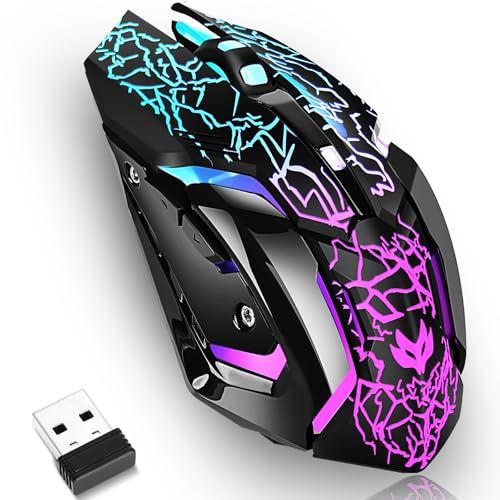 Wireless Gaming Mouse,Rechargeable Computer Mouse with Type-C Fast Charging, Ergonomic Mouse with 3 Adjustable DPI, 6 Silent Buttons, LED Light, Long Battery Life for Laptop, PC, Mac - color: Black
