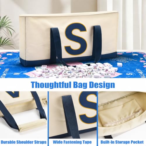 ADAH American Mahjong Set with 166 Tiles, 4 All-in-One Rack/Pushers, Premium Melamine Scratch-Resistant Tiles, Embroidered Blue Travel Case – Complete Mahjong Game Set with Chips, Dice & Instruction