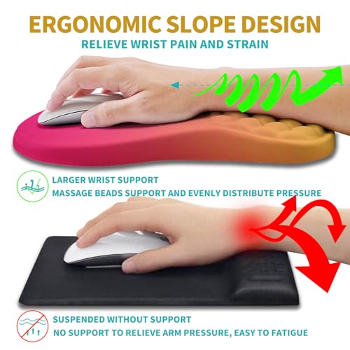 Hokafenle 2 in 1 Ergonomic Mouse Pad Wrist Support & Wrist Rest for Computer Keyboard Set, with Relieve Carpal Tunnel Pain Massage Bulge and Full Memory Gel Design (2In1 Set, Sunset Glow) - color: Hk022-sunset Glow