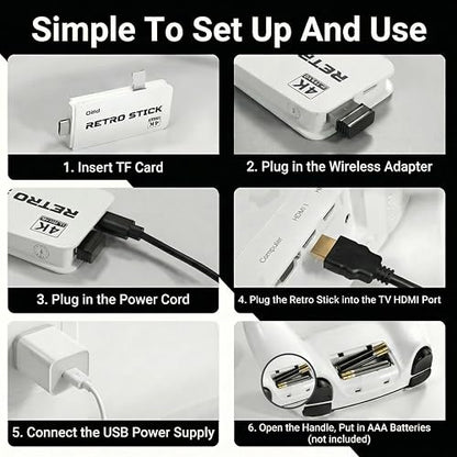 Retro Gaming Console - Plug&Play Classic Video Game Emulators Stick with Built-in 39900+ Games,28 Classic Emulators, 4K HD HDMI TV Connect, Dual 2.4G Wireless Controllers