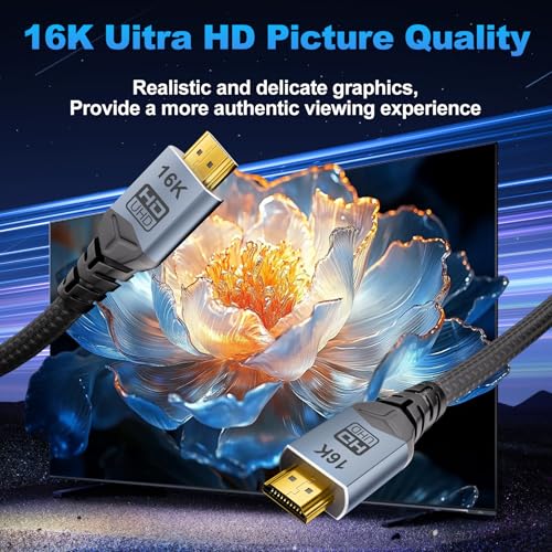 16K 10K 8K HDMI 2.2 Cable 96Gbps 10FT/3M, 96Gbps Ultra High Speed Slim HDMI Braided Cord Support 16K@60Hz 8K@240Hz 4K@480Hz, HDCP 2.2&2.3, Dynamic HDR,eARC,DTS:X, fo Roku TV/PS5/Blu-ray - size: 10FT