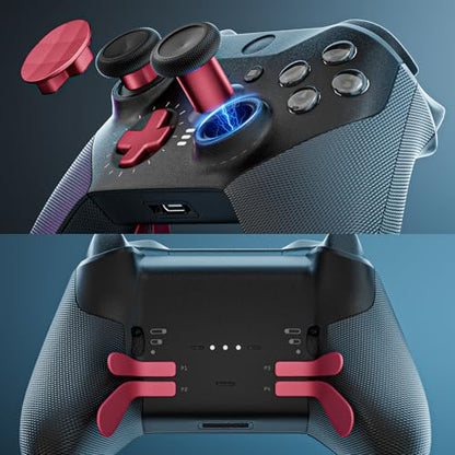 14-in-1 Controller Accessories Kit Compatible with Xbox Elite Series 2, 6 Premium Metal Thumbsticks, Swap Joysticks, 4 Interchangeable Paddles, 2 D-Pads, 1 Tool & 1 Storage Bag (Red) - color: Red