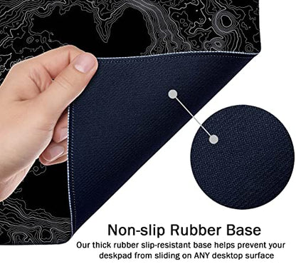 SSOIU Moon Topographic Map Extended Mouse Pad, XXL Gaming Mouse Pads, Large Big Mousepad Laptop Computer Keyboard Mat Desk Pad with Non-Slip Base Stitched Edge for Gaming Office, 35.5 x 15.7 inch - color: Moon Topographic Map