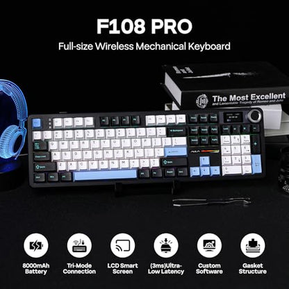 EPOMAKER X Aula F108 PRO Wireless Gaming Keyboard with Screen, 8000mAh Battery, 104 Hot-Swappable and Programmable Keys and Knob, RGB Backlight, for Mac/PC/Android (Blue&White&Black) - color: Blue&White&Black
