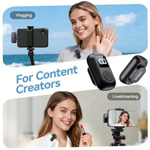 occiam Mini Lavalier Microphone for iPhone & Android Wireless Microphone | Noise Reduction Magnetic Mini Lapel Mic with 54H Charging Case for YouTube Podcast Tiktok Vlogging Video Recording Black