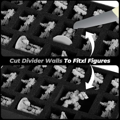 Madcat Miniature Storage Carrying Figure Case - 32 Slot Figurine Minature Carrying Case with 2 Foam Layer for Miniatures Compatible with 40k, DND & More (black) - color: black