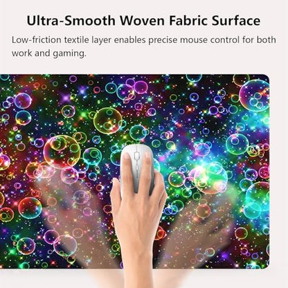 Rainbow Glitter Bubbles Large Mouse Pad, Magical Sparkle Aesthetic Desk Mat | Keyboard Mat Stitched, 31.5" x 11.8", Cosmic Nebula Starry Space, Vibrant Fantasy Abstract Art, Colorful Magical Galaxy - color: Vibrant Design J05K