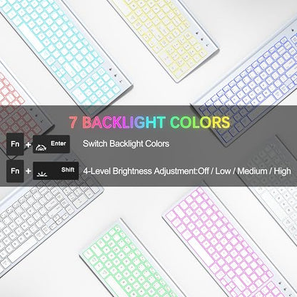 Wireless Backlit Keyboard and Mouse Ultra Slim Combo, TopMate 2.4G Silent Compact 2400DPI Mouse and Scissor Switch Keyboard Set, Batteries Included, for PC/Laptop/Windows/Mac/Gaming - BL Matte White - color: BL Matte White
